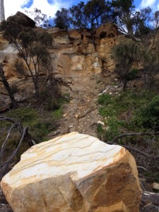 Source and pathway of the fallen boulder.